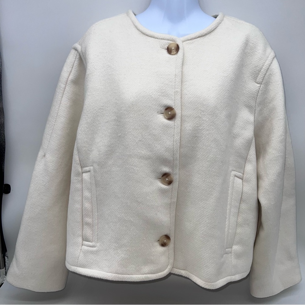 Abercrombie & Fitch Short Wool Blend Jacket w/Detachable Scarf Collar- size L - Picture 2 of 16